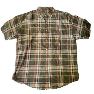 Cherokee Men's Shirt Large Checker Short Sleeve Button Down Pocket Cotton Plaid